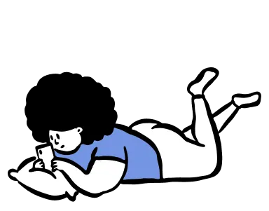Illustration of a person holding a phone and a t-shirt that reads "Hi"