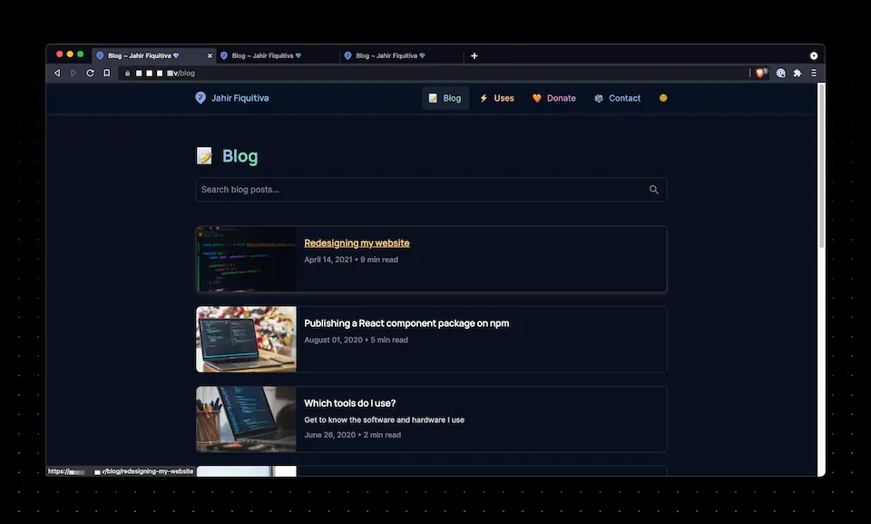 Previous website blog posts cards
design
