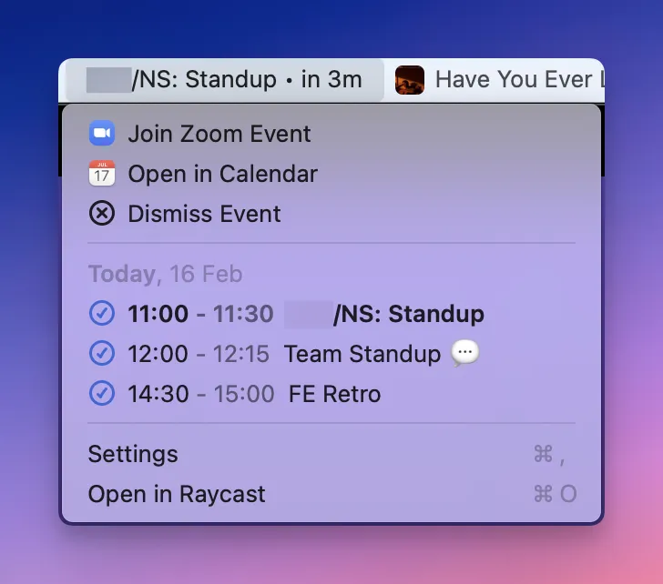 Schedule menu bar command