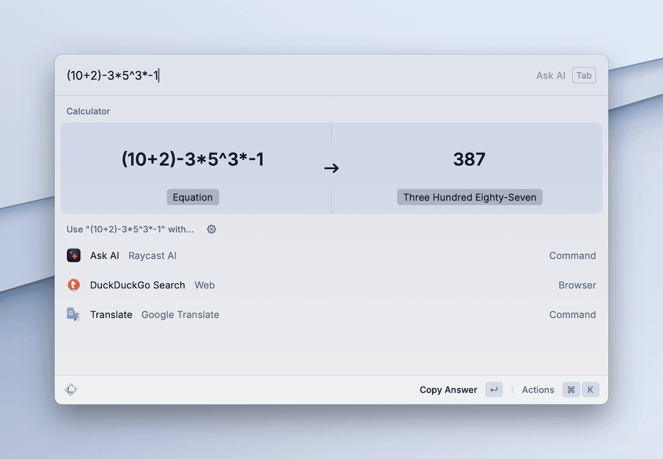 Raycast's Math Calculator