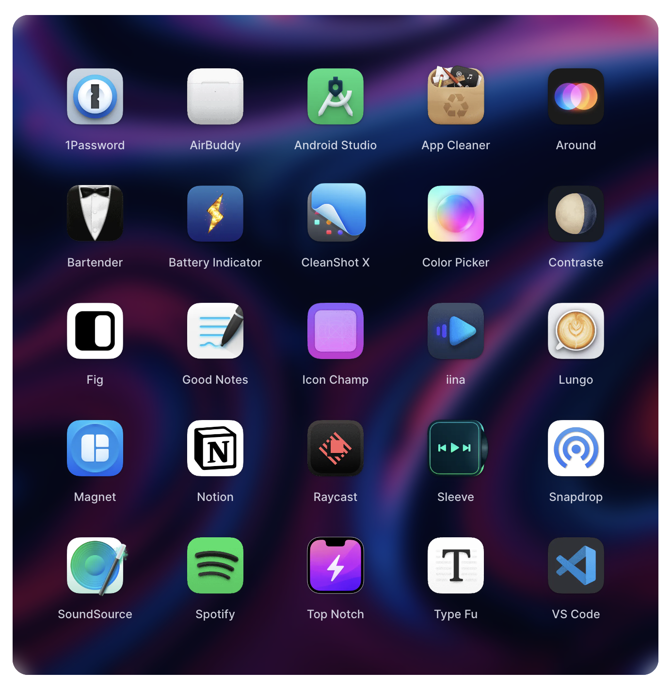 Grid showing different MacOS apps