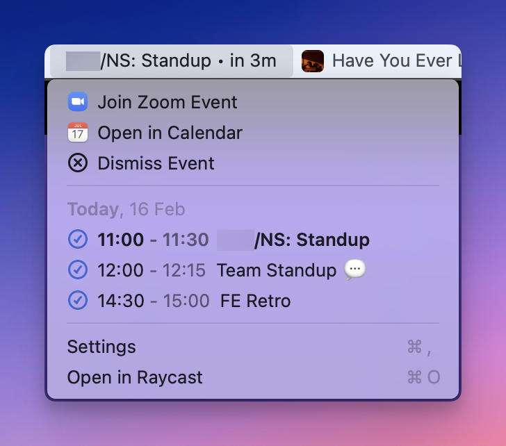Schedule menu bar command